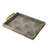 Decorative Tray, Faux Leather Texture Finish, Gold Handles, Gray 19 Inch
