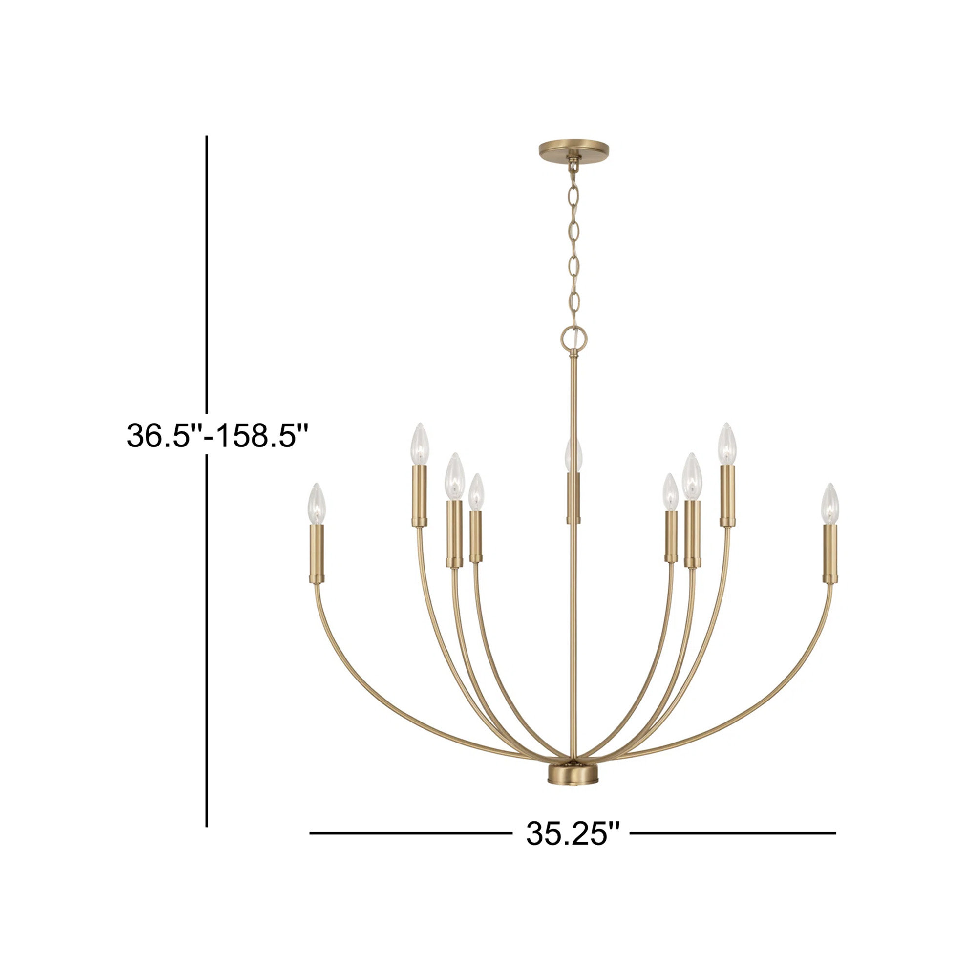 Ansley Dimmable Classic / Traditional Chandelier, 9 Lights, Aged Brass