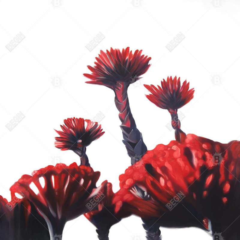Red tropical flowers - 20"x20" Throw pillow - Poly twill - Print on demand