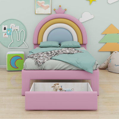 Rainbow Upholstered Bed Frame, Platform Bed with Storage Drawer