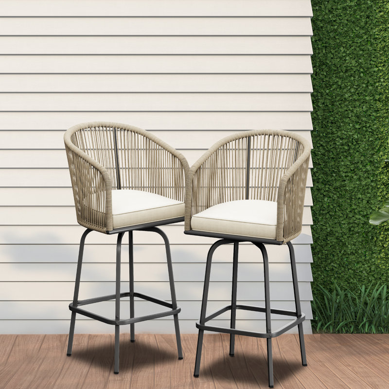 Tabouret de bar d'extérieur 32,3 po avec coussins Anasol, Brun