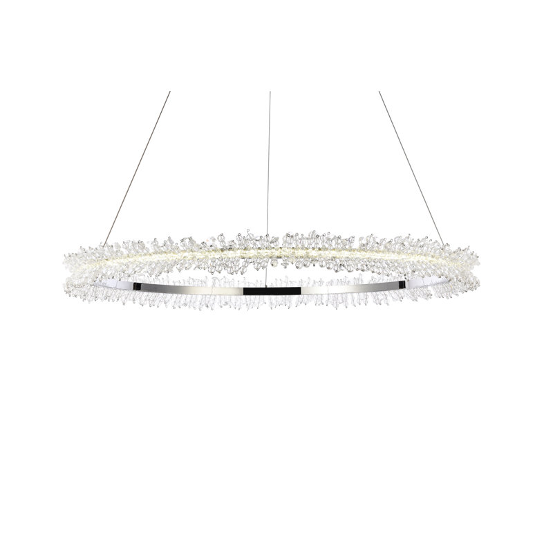 Linke Geometric Pendant with Crystal Accents, Chrome, 60" H x 26" W x 2.8" D, 26 Lights