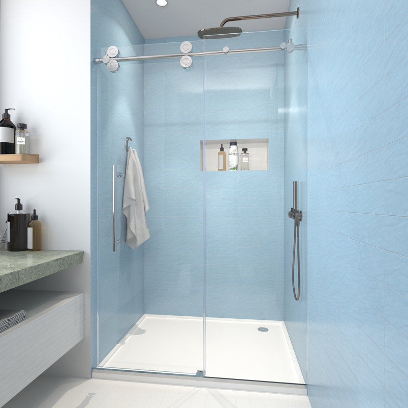 Julien 48'' - W x 76'' H Single Added Door Frameless Shower Door with Heat Soaking Process; Protective Coating Treatment