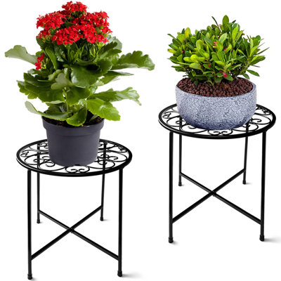 15-Inch Tall Round Metal Planter Stand, Suitable For Indoor And Outdoor Use, 2-Pack, Rust Resistant, Black