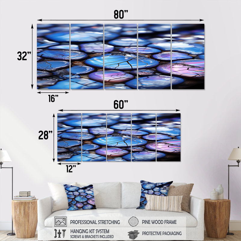 Indigo Agate Stones - Marble Wall Art, toile 5 pièces, H 32 po x l 80 po