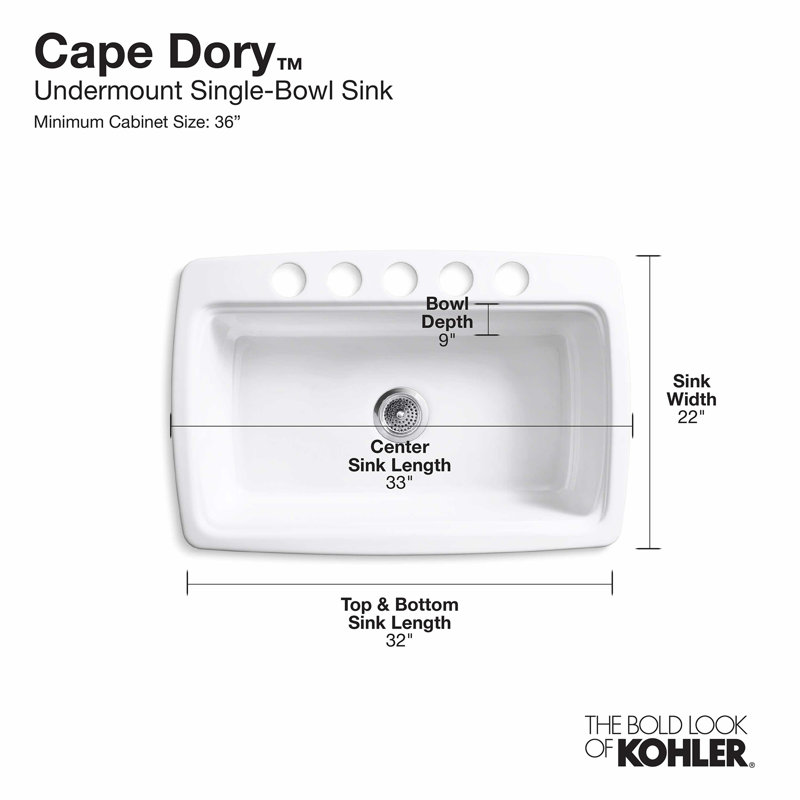 Cape Dory® 33" L x 22" W x 9-5/8" Under-Mount Single-Bowl Kitchen Sink with 5 Oversize Faucet Holes, Thunder Gray