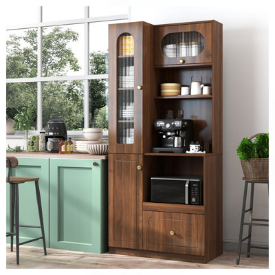 Armoire de cuisine avec étagère de rangement coulissante multifonctionnelle à plusieurs niveaux, armoire de rangement de ferme avec 3 portes, organisateurs de garde-manger pour la cuisine, la salle à manger
