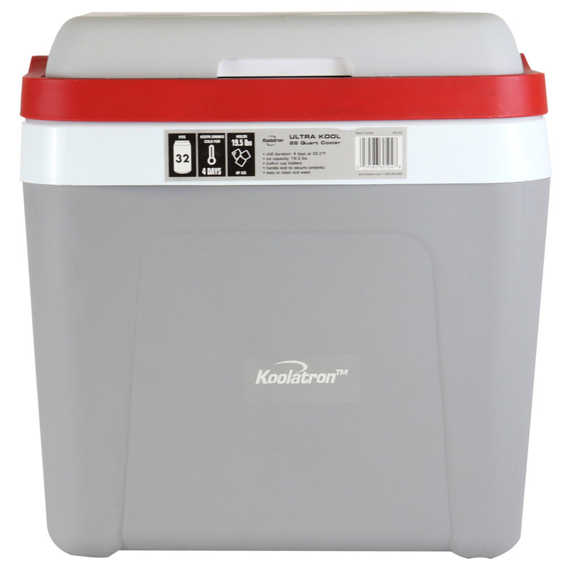 Koolatron 26 Qt. Ice Chest Cooler with Locking Carry Handle, Portable Insulated Hard-Sided Cooler, 32-Can Capacity for Camping, Beach, Fishing & Tailgating