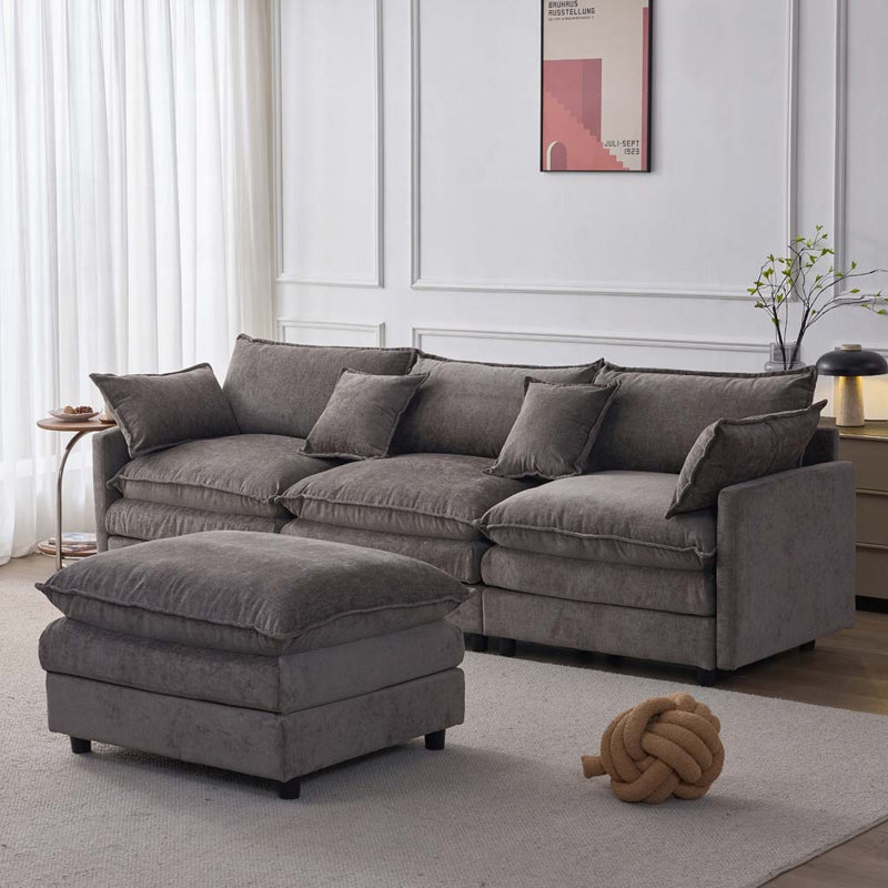 Modular 3 Seater with Ottoman, Gray