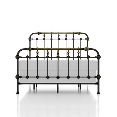 King Bed In Transitional Style, Antique Black Metal With Hand - Brushed Gold Accents, 7 Spindles On H/B And F/B, Requires Foundation Bed, Headboard , Full Build