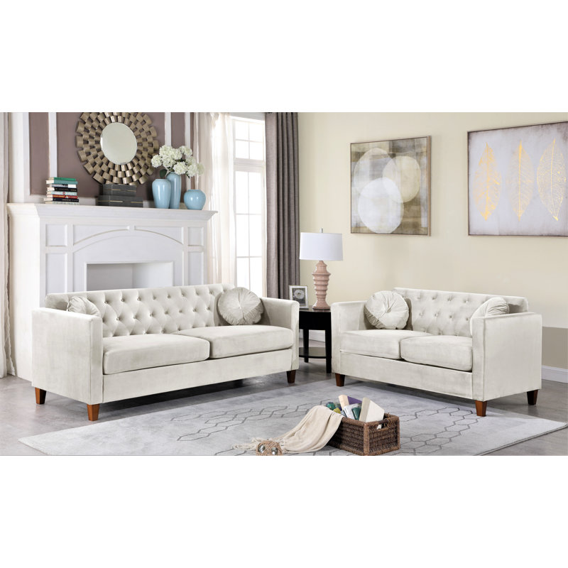 Ensemble de salon en velours 2 pièces Prady, Beige