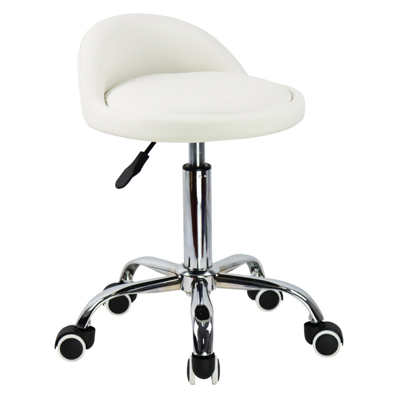 Backed Adjustable Height Ergonomic Lab Stool with Wheels, White