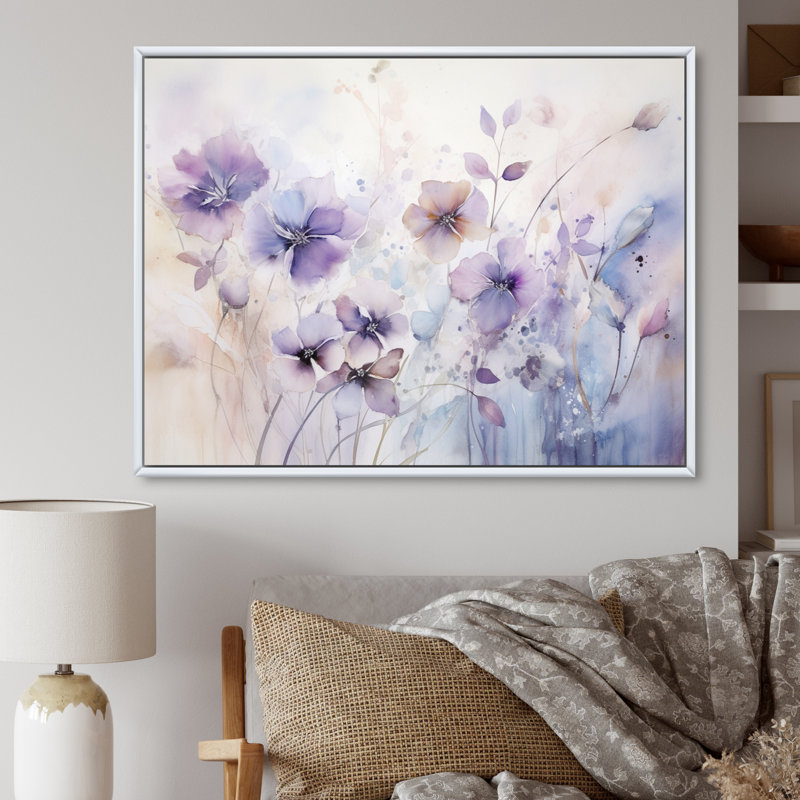 Mauve et fleurs mystiques III - art botanique abstrait, H 30 po x l 40 po x P 1,5 po, Cadre flottant blanc