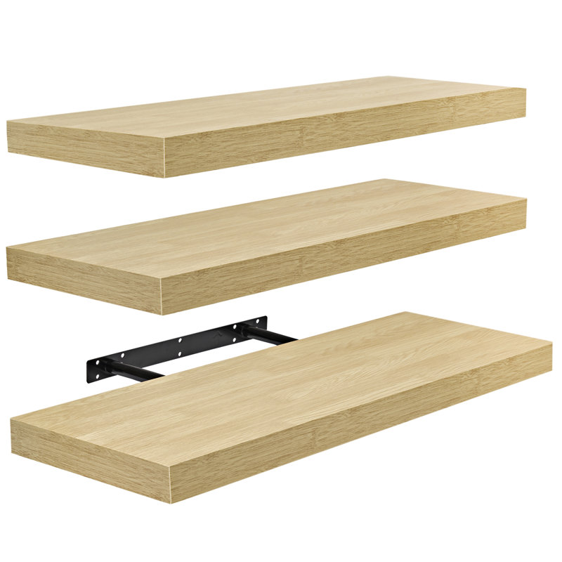 Makalani 3 Piece Solid Wood Floating Shelf, Maple, Maple Wood, 1.5" H x 24" W x 9" D