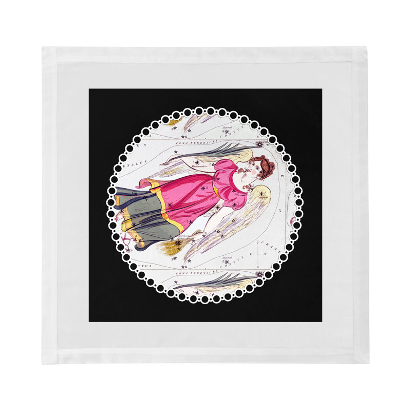 Zodiac Virgo Cotton Sateen Dinner Napkins, Black