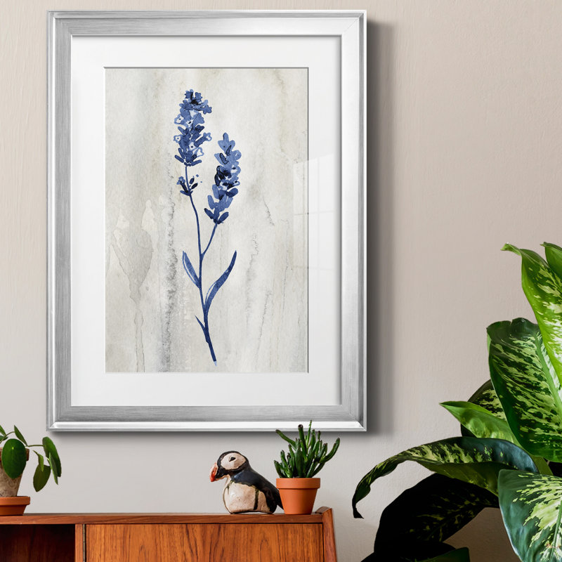 Indigo Botanical II par J Paul - reproduction de cadre photo, Encadrement argenté, H 18,5 po x l 24,5 po x P 1,5 po