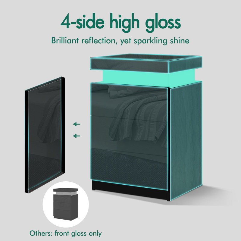 Aquilah 45cm W Manufactured Wood Bedside Table, Black