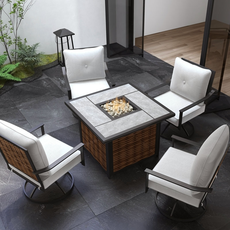 Sedalia 4 - Person Outdoor Seating Group With Fire Pit Table & Swivel Chair