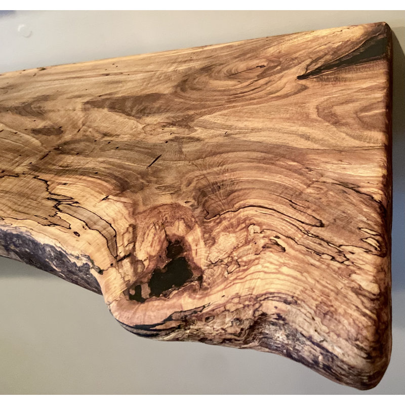 Incredible Live Edge Spalted Maple Wood Floating Shelf w/Exceptional Grain Patterns and Shape