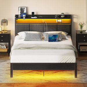 Etsuyo Upholstered Storage Bed with  Headboard, LED Lights and Charging Station