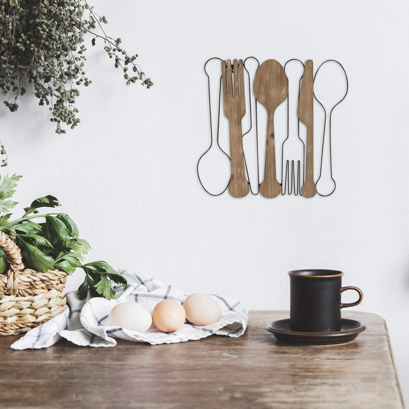 Décoration murale en bois pour ustensiles de cuisine