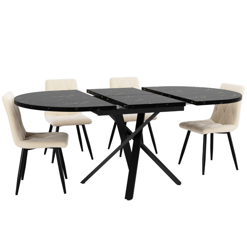 Extendable Metal Base Dining Table, Black