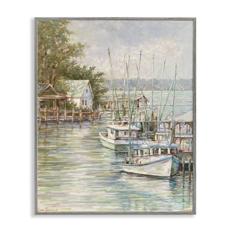 «Noon at Shem Creek», art de la giclée encadrée, design par Linda Sperruche, H 14 po x l 11 po, Estampe numérique Farmhouse