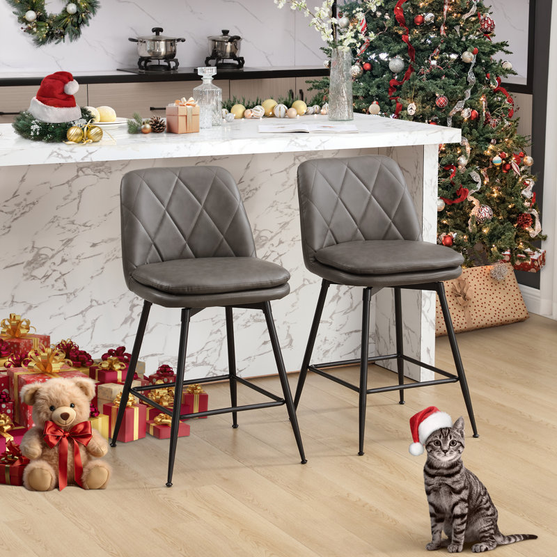 Sheresa Swivel Upholstered Counter Stool with Metal Frame, Bar Stool  (28.4" Seat Height), Grey