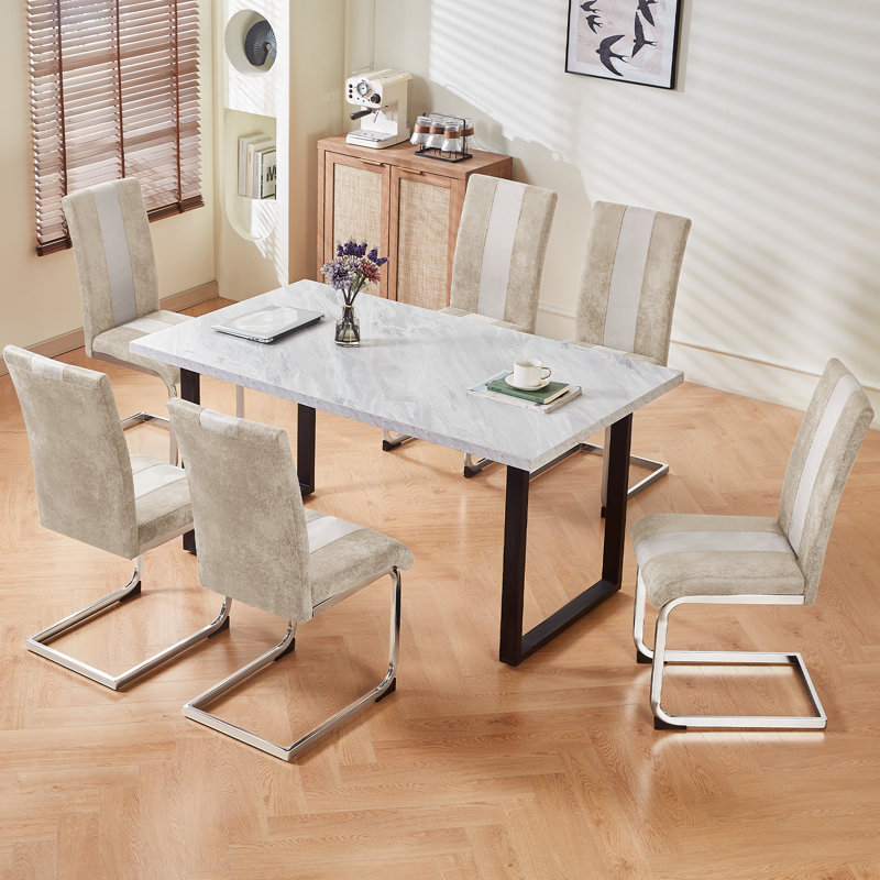 Amelie-Grace Faux Leather Upholstered Armless Dining Chair, Suede Beige