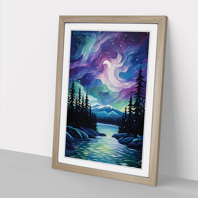 Northern Lights Abstract No.2 - Single Picture Frame Print on Wood, Oak, 64cm H x 46cm W x 2cm D