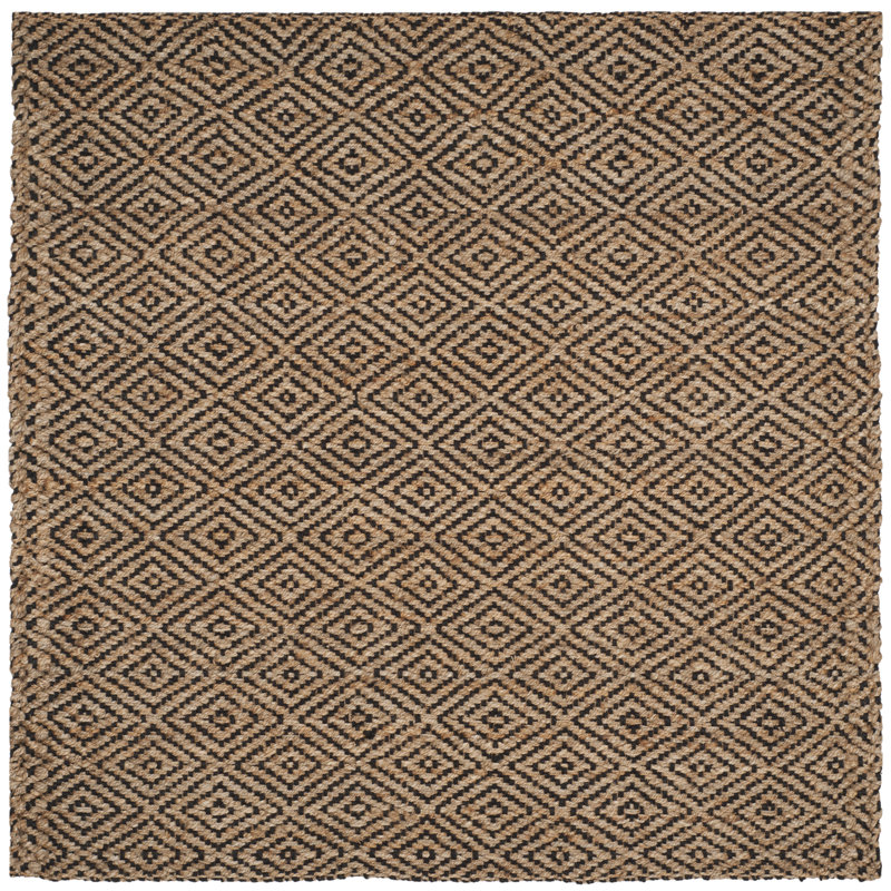 Tapis en fibres naturelles de jute tissé à la main à motif géométrique Aerionna, Carré 9 pi