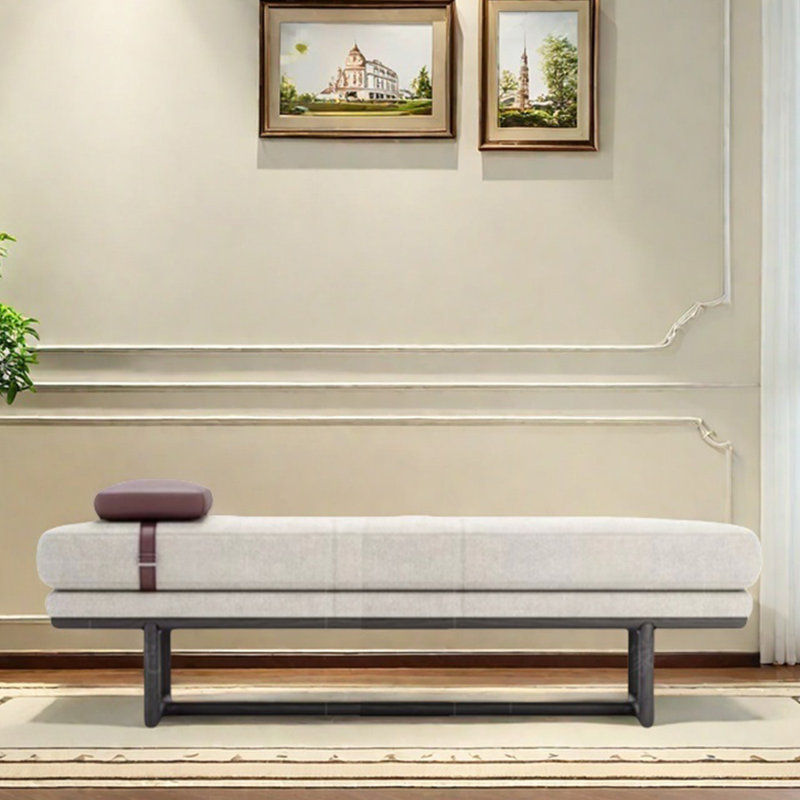 Bench ash linen soft-wrapped cloakroom sofa stool, 16.54" H x 70.87" W x 19.69" D