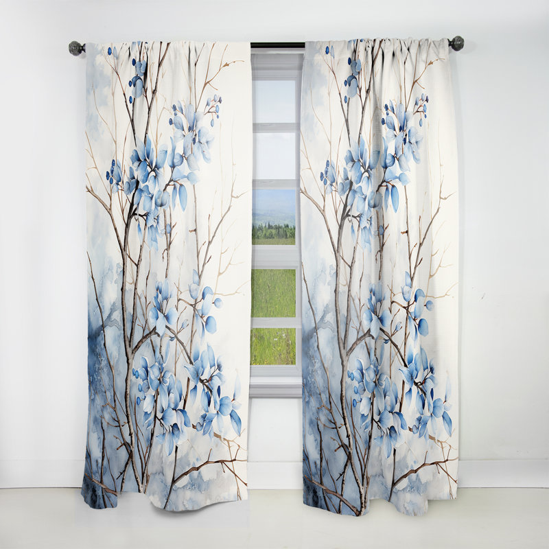 Rideau feuilles et feuilles bleues et grises - 1 panneau, L 52 po x L 84 po