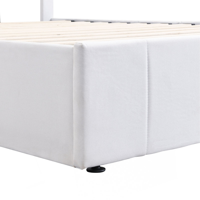 Lit plateforme tapissier avec système de rangement hydraulique, Lit double, Blanc
