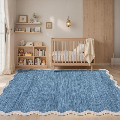 Tapis festonné lavable moelleux, antidérapant et beige pour le salon, la chambre à coucher et la cuisine (beige)