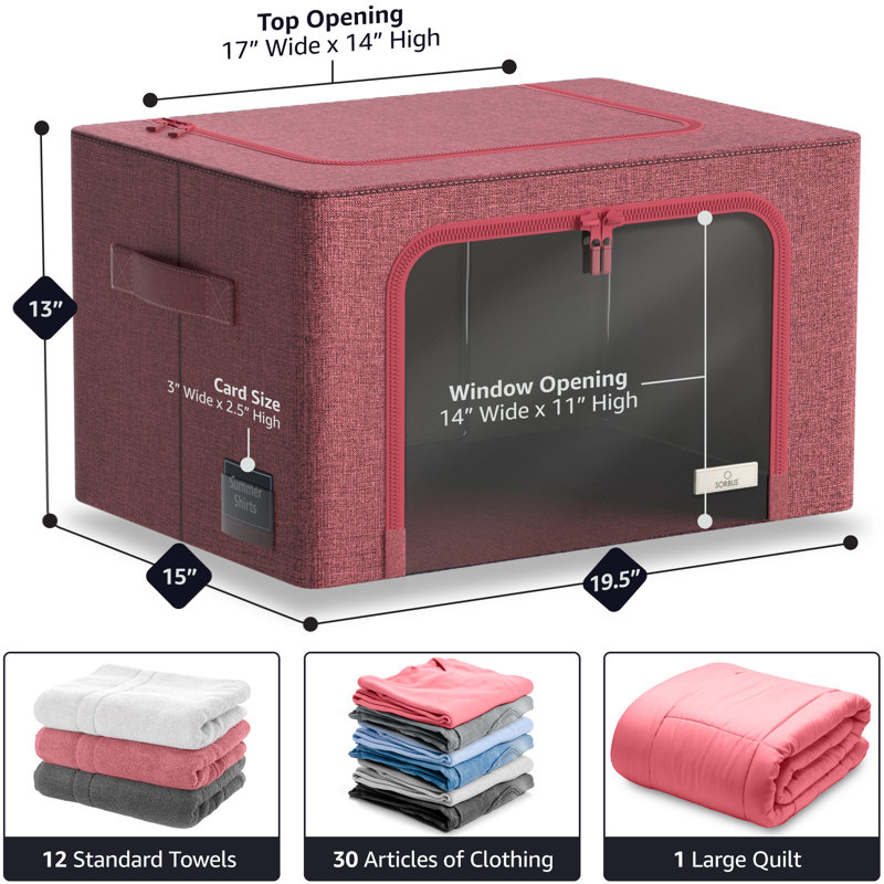 Storage Box with Window,Fabric Storage Containers with Large Clear Window & Carry Handles, Pink
