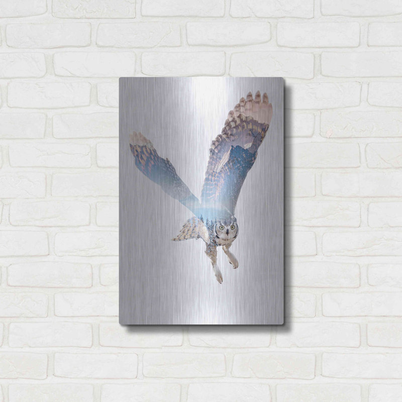 «Snow Owl II» par Clean Nature - reproduction d'art sur métal sans cadre, H 24 po x l 16 po x P 0,13 po