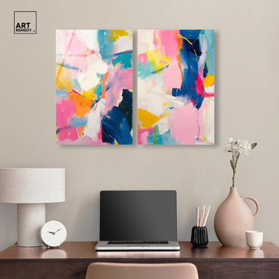 Dynamic Brushstrokes Duo Acrylic Print Colorful Wall Decor by Art Remedy, Ready to Hang, 30 x 45