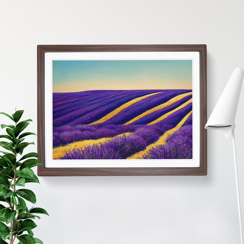 Cute Lavender Flower Field - Single Picture Frame Print, 46cm H x 64cm W x 2cm D, Walnut