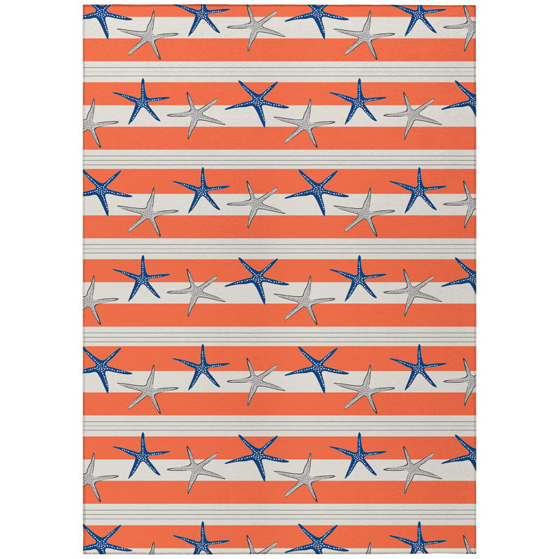 Tapis intérieur / extérieur en polyester tissé à la machine Deshi - orange / bleu, Rectangle 9 pi x 12 pi