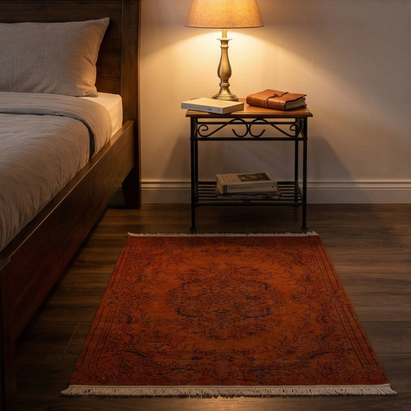 Tapis traditionnel rétro orange brûlé surteint, Rouge