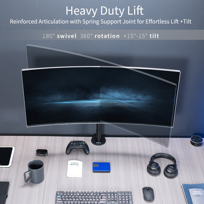 Black Adjustable Ultrawide Monitor Desk Mount with C-Clamp