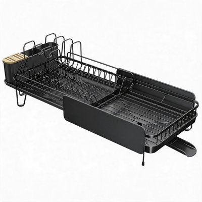 Égouttoir à vaisselle extensible en acier inoxydable de 19,3 po à 29,4 po, grand égouttoir de comptoir avec casserole, couvercle et porte-ustensiles