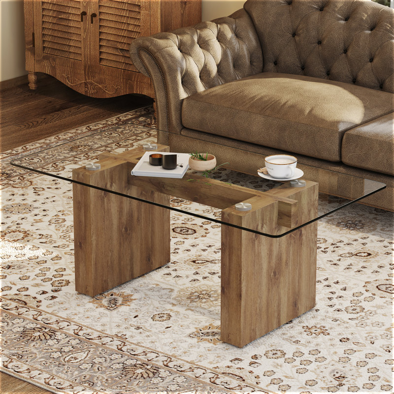 Javary Single Coffee Table, Brown, Clear