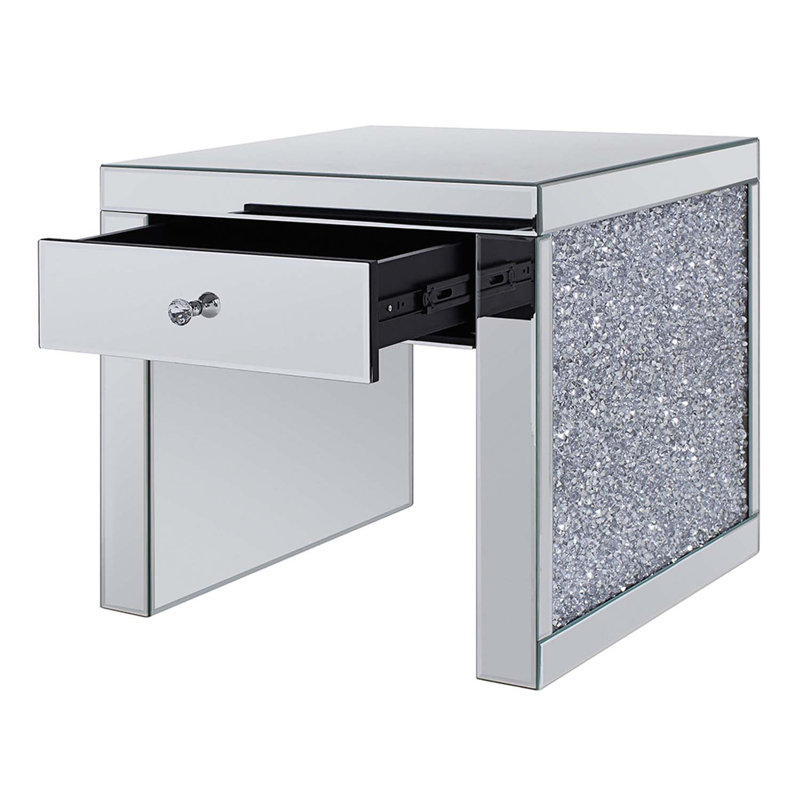 Table de bout Noralie, miroir et faux diamants