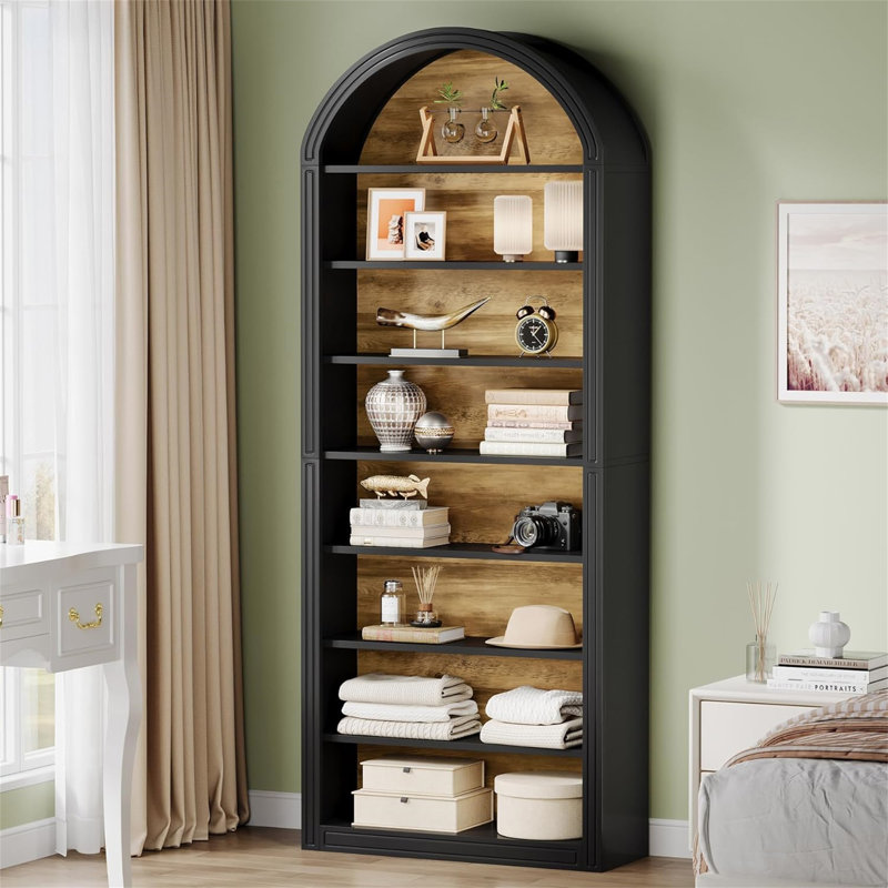 79.53" Tall 8-Tier Black & Brown Arched Open Display Storage Shelving Unit For Living Room, Black/Brown