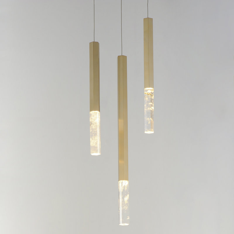 Luminaire suspendu 3 lumières diaphane, Or