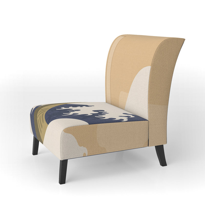 Brechta Vibrant Curve Design II - Velvet Upholstered Modern Slipper Chair, Brown/Blue