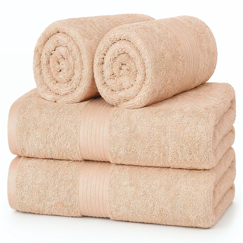 Absorbent and Quick Dry 4 Piece 100% Cotton Hand Towel Set, Beige