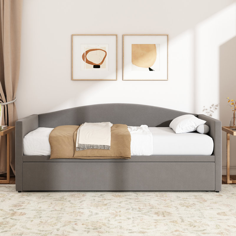 Upholstered Daybed With Pop Up Trundle, Gray